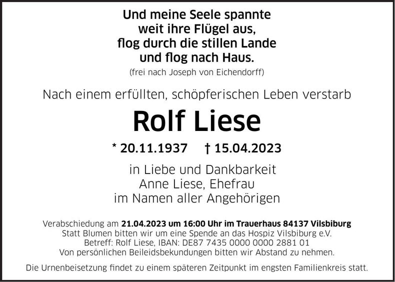 Traueranzeige Rolf Liese