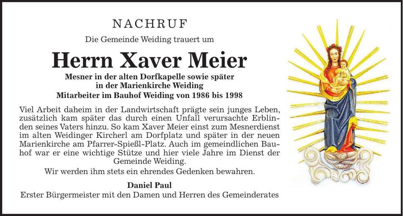 Traueranzeige Xaver Meier