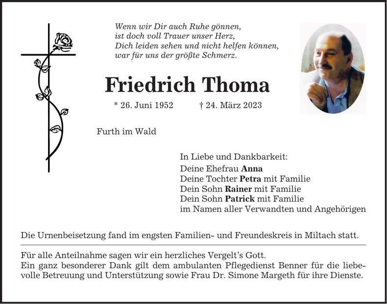 Traueranzeige Friedrich Thoma