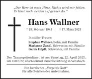 Traueranzeige Hans Wallner