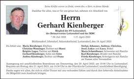 Traueranzeige Gerhard Kienberger