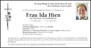 Traueranzeige Ida Hien