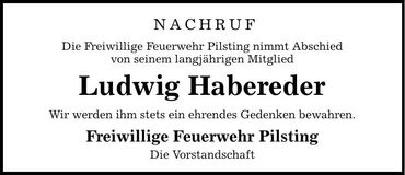 Traueranzeige Ludwig Habereder