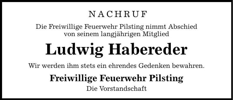 Traueranzeige Ludwig Habereder