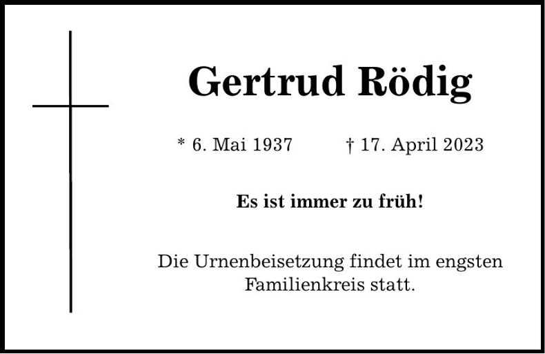 Traueranzeige Gertrud Rödig