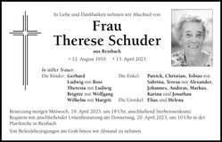 Traueranzeige Therese Schuder
