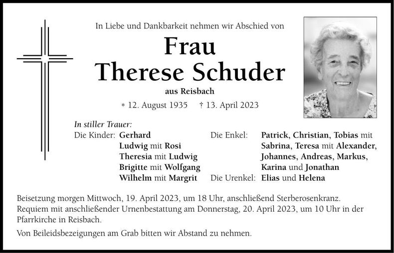 Traueranzeige Therese Schuder