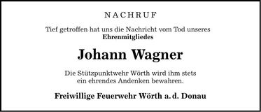Traueranzeige Johann Wagner