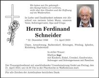 Traueranzeige Ferdinand Schneider