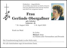 Traueranzeige Gerlinde Obergaßner