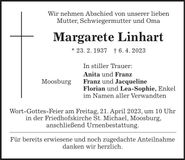 Traueranzeige Margarete Linhart