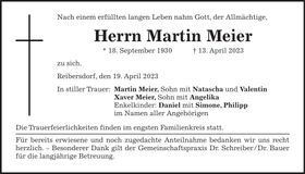 Traueranzeige Martin Meier
