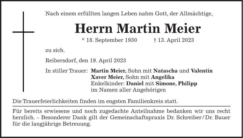 Traueranzeige Martin Meier