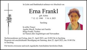 Traueranzeige Erna Frankl