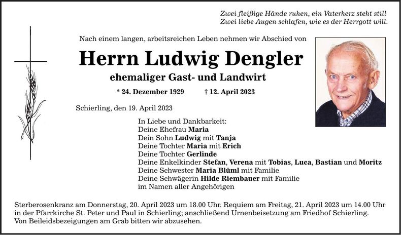 Traueranzeige Ludwig Dengler