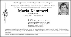 Traueranzeige Maria Kammerl