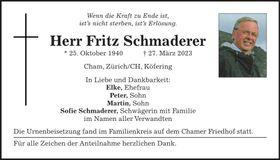Traueranzeige Fritz Schmaderer