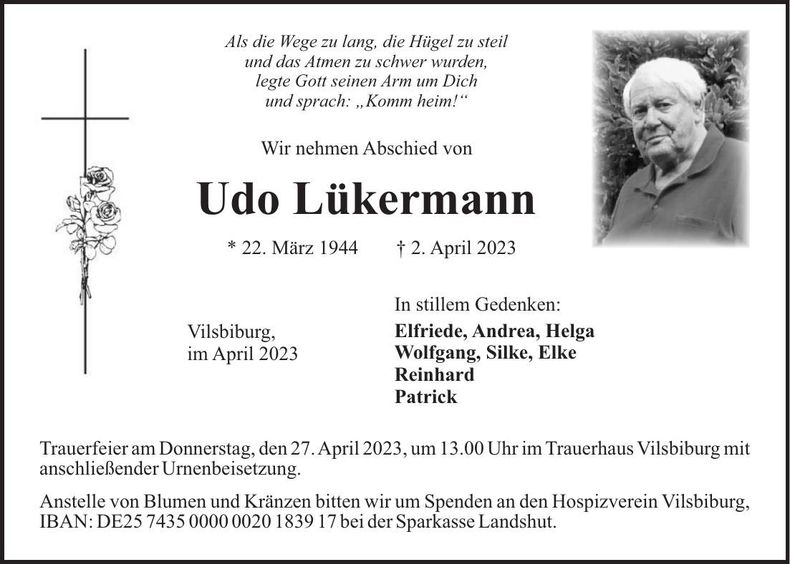 Traueranzeige Udo Lükermann