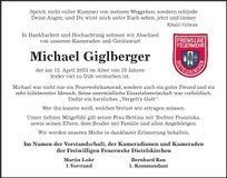 Traueranzeige Michael Giglberger