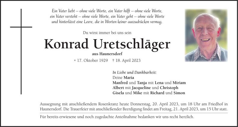 Traueranzeige Konrad Uretschläger