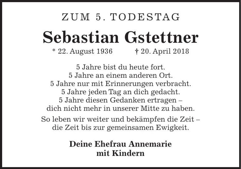 Traueranzeige Sebastian Gstettner