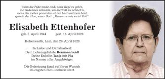 Traueranzeige Elisabeth Ettenhofer