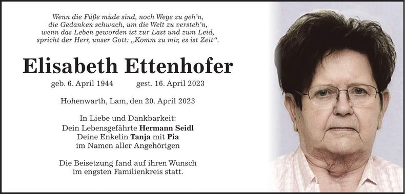 Traueranzeige Elisabeth Ettenhofer