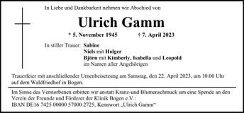 Traueranzeige Ulrich Gamm