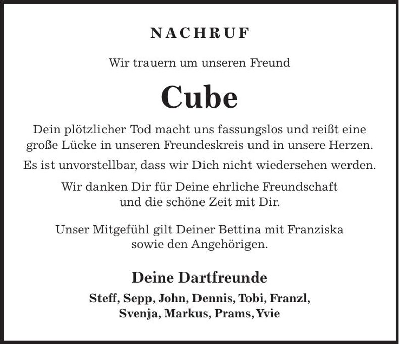 Traueranzeige Michael "Cube" Giglberger