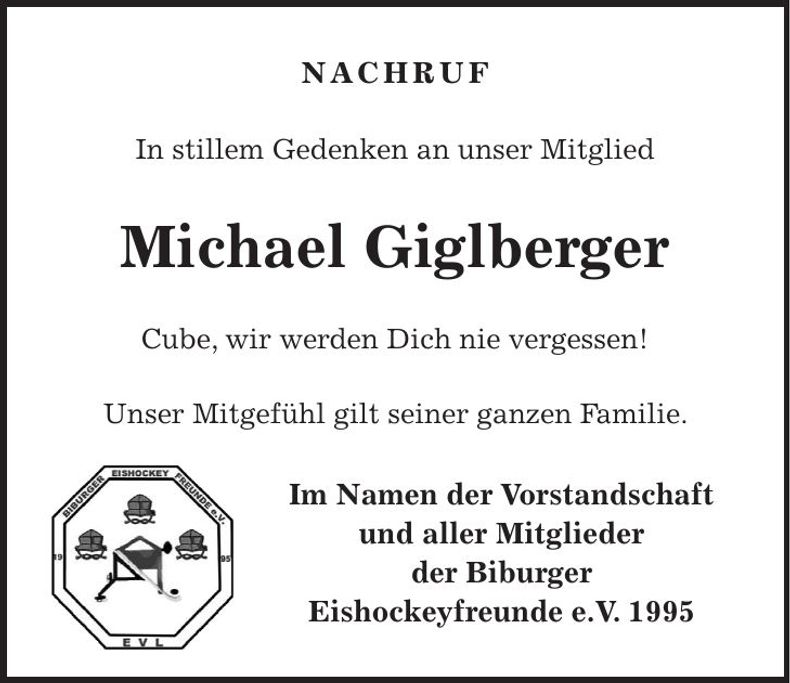 Traueranzeige Michael Giglberger