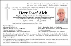 Traueranzeige Josef Aich