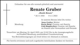 Traueranzeige Renate Gruber