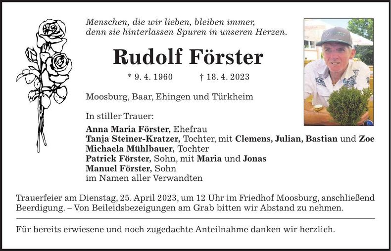 Traueranzeige Rudolf Förster