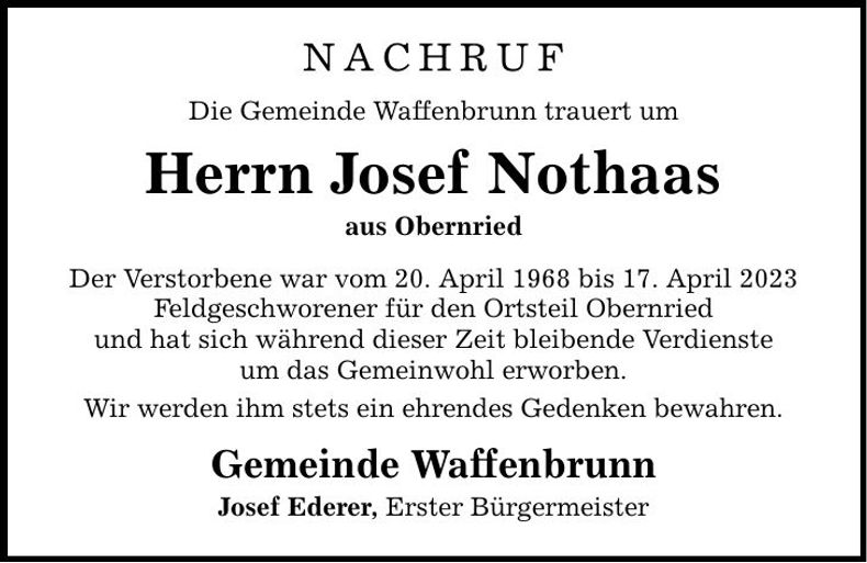 Traueranzeige Josef Nothaas