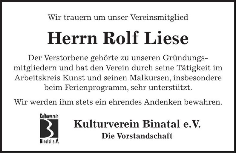 Traueranzeige Rolf Liese