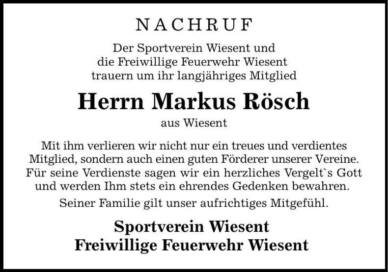 Traueranzeige Markus Rösch