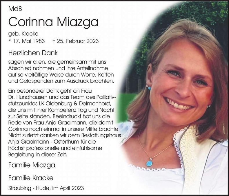 Traueranzeige Corinna Miazga