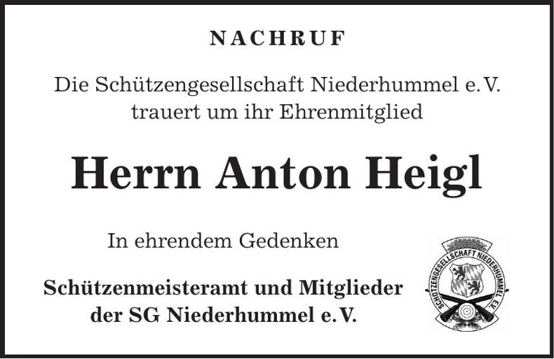 Traueranzeige Niederhummel e. V. Schützengesellschaft