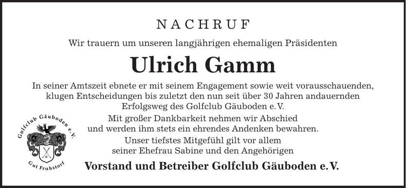 Traueranzeige Ulrich Gamm