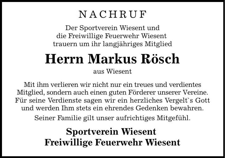 Traueranzeige Markus Rösch
