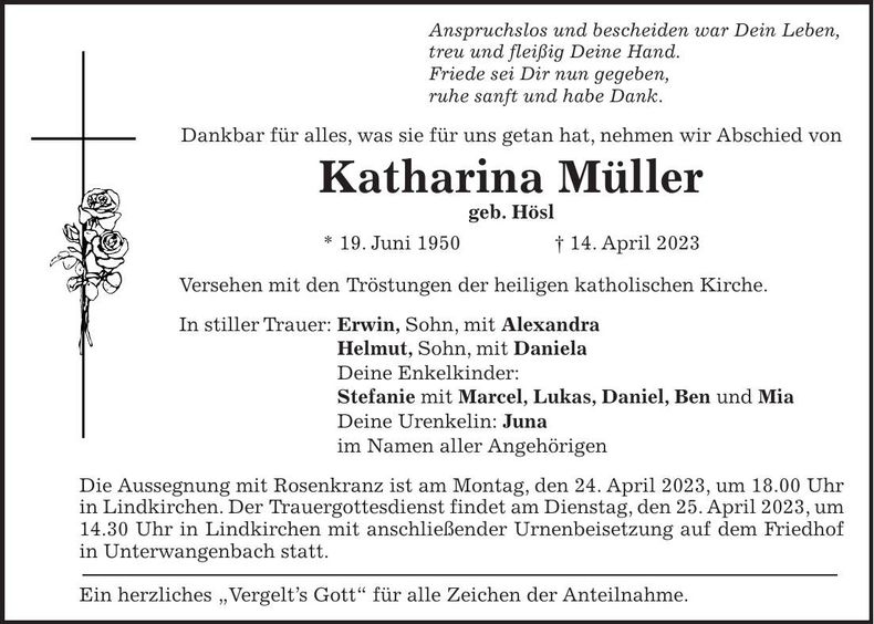 Traueranzeige Katharina Müller