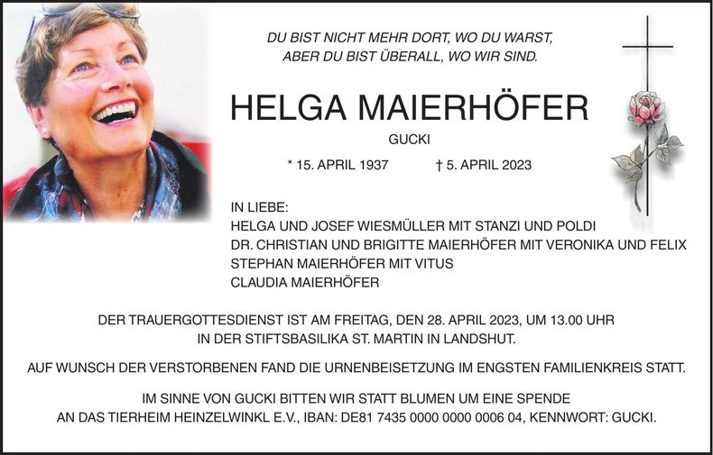 Traueranzeige Helga Maierhöfer