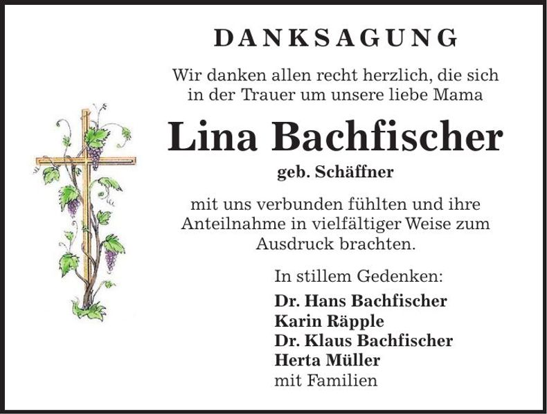 Traueranzeige Lina Bachfischer