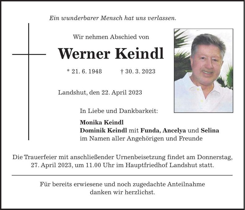 Traueranzeige Werner Keindl