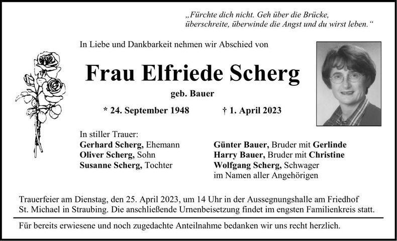Traueranzeige Elfriede Scherg