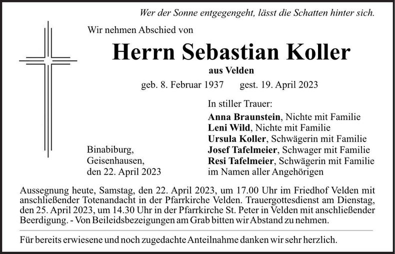 Traueranzeige Sebastian Koller