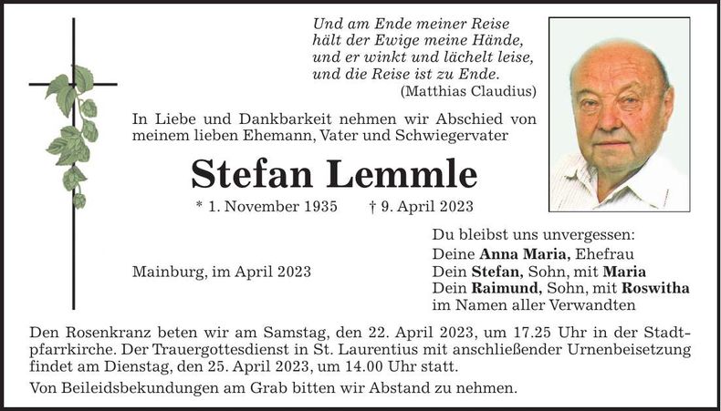 Traueranzeige Stefan Lemmle