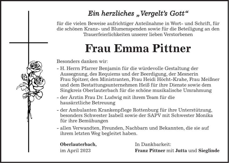 Traueranzeige Emma Pittner