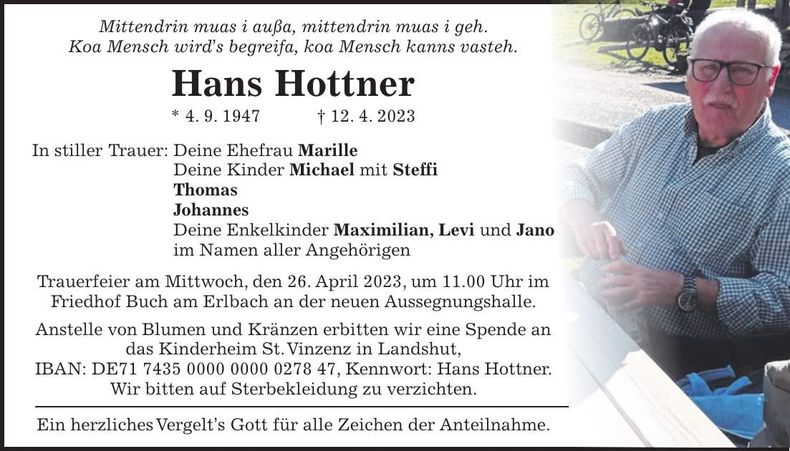 Traueranzeige Hans Hottner