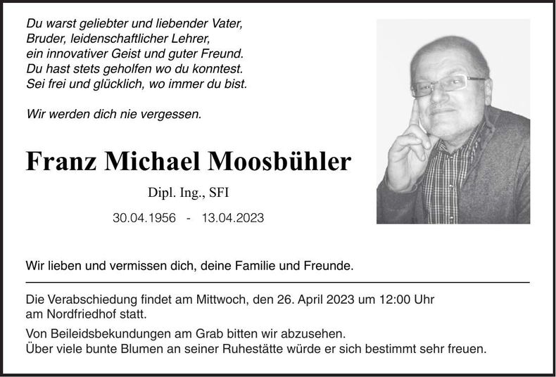 Traueranzeige Franz Michael Moosbühler